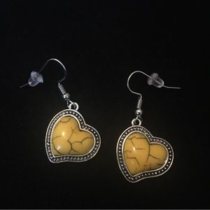 Golden Yellow Faux Turquoise Heart Earrings